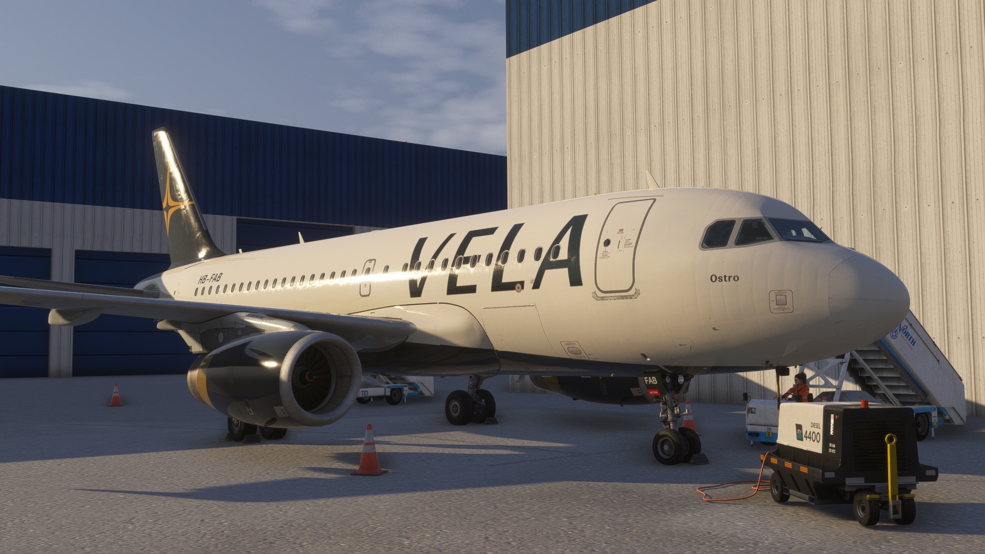 VELA A319 Ostro on stand with ground equipment during the turnaround